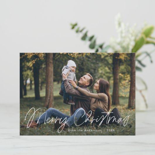 Cartes Pour Fêtes Annuelles Simple Joyeux script de Noël photo (Debout devant)