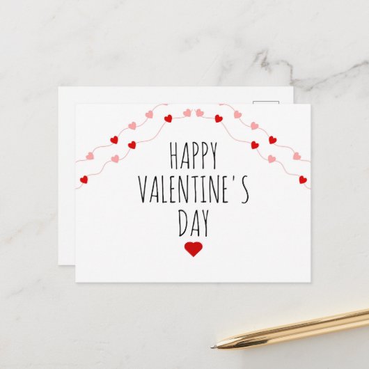 Cartes Pour Fêtes Annuelles Simple Joyeux Valentines Jour Coeurs de cordes (Devant/Arrière en situation)
