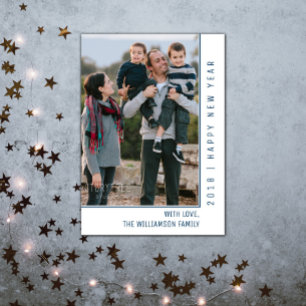 Cartes Pour Fêtes Annuelles Simple Line New Year's Photo Card   Blue
