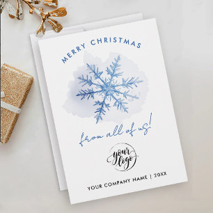 Cartes Pour Fêtes Annuelles Simple Logo Bleu Flocon de Neige Aquarelle