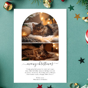 Cartes Pour Fêtes Annuelles Simple Meowy Joyeux Noël mignonne Arc de chat Phot