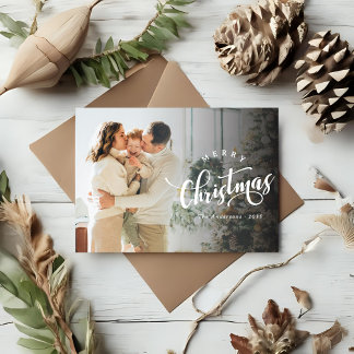 Cartes Pour Fêtes Annuelles Simple Merry Christmas Calligraphy Script Photo