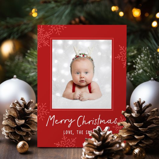 Cartes Pour Fêtes Annuelles Simple Merry Christmas Script Snowflakes Photo