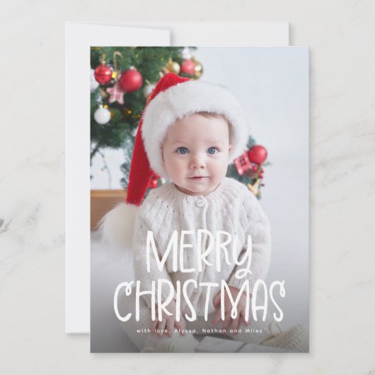 Cartes Pour Fêtes Annuelles Simple mignon Joyeux Noël une photo vert (Devant)