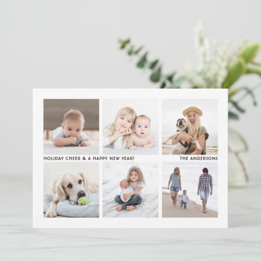 Cartes Pour Fêtes Annuelles Simple Modern 6 Photo Collage Black and White (Debout devant)