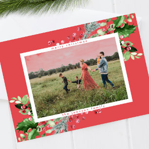 Cartes Pour Fêtes Annuelles Simple moderne Cherche de Noël blanc photo rouge