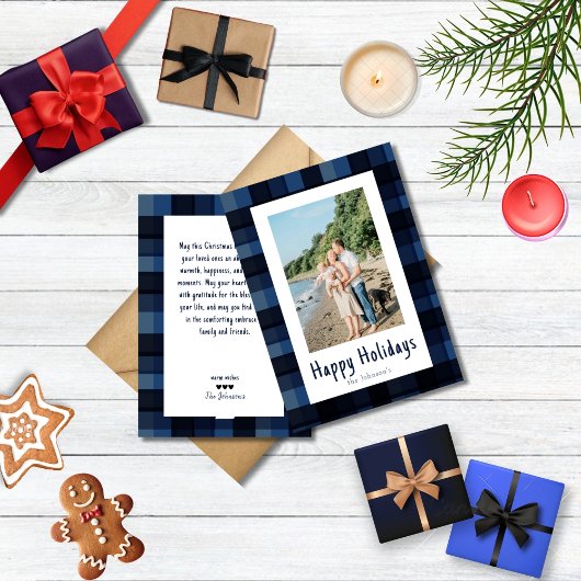 Cartes Pour Fêtes Annuelles Simple moderne élégant Bleu Plaid Noël heureux