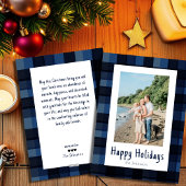 Cartes Pour Fêtes Annuelles Simple moderne élégant Bleu Plaid Noël heureux