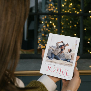 Cartes Pour Fêtes Annuelles Simple Moderne Joyeuse Photo de Famille Rouge Noël