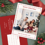 Cartes Pour Fêtes Annuelles Simple moderne Joyeux Noël Famille Photo<br><div class="desc">Célébrez la saison avec une carte postale Simple Modern Joyeux Noël Famille Photo Holiday. Avec votre photo de famille, encadrée d'une palette de couleurs rouge et blanc classique, cette carte postale est à la fois élégante et festive. Le design épuré met l'accent sur la chaleur et la joie des vacances,...</div>