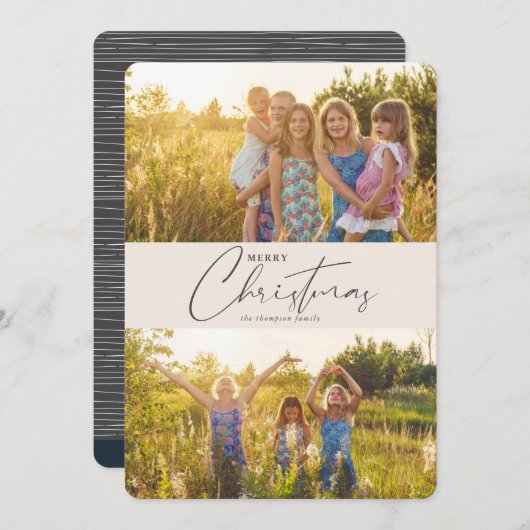 Cartes Pour Fêtes Annuelles Simple moderne Joyeux Noël Gris Script Photo (Devant / Derrière)