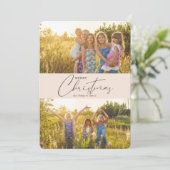 Cartes Pour Fêtes Annuelles Simple moderne Joyeux Noël rose Script photo (Debout devant)