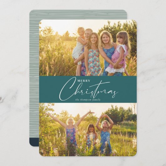 Cartes Pour Fêtes Annuelles Simple moderne Joyeux Noël Vert foncé Script (Devant / Derrière)