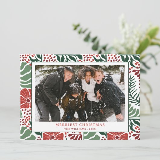 Cartes Pour Fêtes Annuelles Simple moderne Motif rouge vert photo Noël (Debout devant)