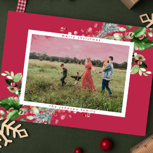 Cartes Pour Fêtes Annuelles Simple Moderne Noël Rouge Magenta Photo