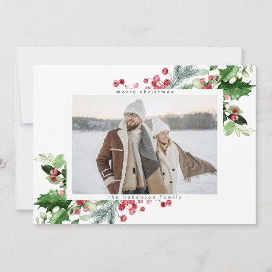 Cartes Pour Fêtes Annuelles Simple moderne Noël vert blanc une photo (Devant)