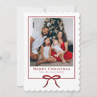 Cartes Pour Fêtes Annuelles Simple Moderne Photo de Famille avec Ruban Rouge