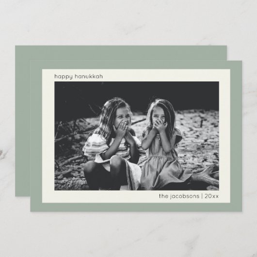 Cartes Pour Fêtes Annuelles Simple moderne Sage Green Hanoukka Photo de famill (Devant / Derrière)