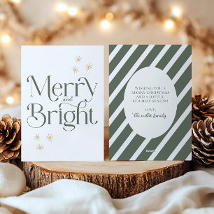 Cartes Pour Fêtes Annuelles Simple moderne Sage Green Stripes Joyeux et lumine