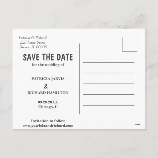 Cartes Pour Fêtes Annuelles Simple moderne Script Wedding Enregistrer La Date (Dos)