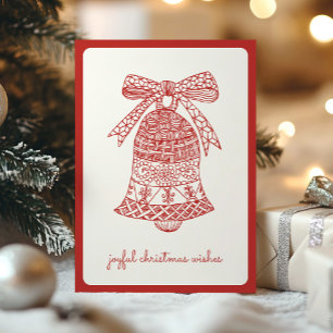 Cartes Pour Fêtes Annuelles Simple moderne Vintage Bell Joyeux Noël Rouge