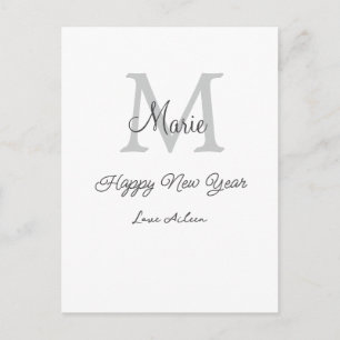 Cartes Pour Fêtes Annuelles simple monogramme bonne année minimal gris nom