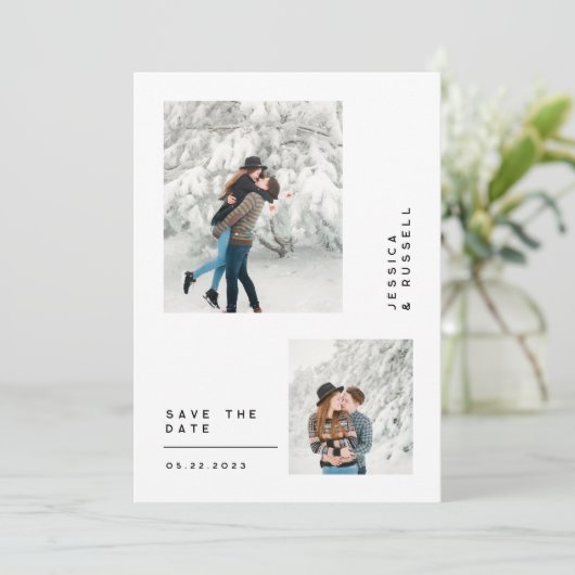 Cartes Pour Fêtes Annuelles simple multi photo enregistrer la date (Debout devant)