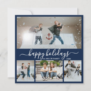 Cartes Pour Fêtes Annuelles Simple Navy White 4 Photo Collage Happy