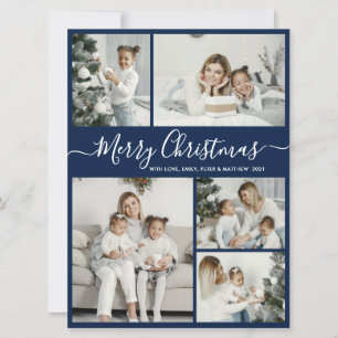 Cartes Pour Fêtes Annuelles Simple Navy White 5 Photo Collage Noël