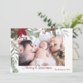 Cartes Pour Fêtes Annuelles Simple Noël Holly Botanical Green Photo (Debout devant)