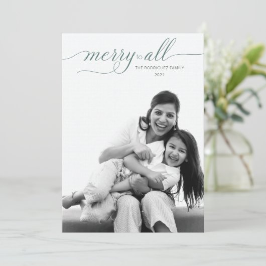 Cartes Pour Fêtes Annuelles Simple Noël Photo Complète Rose Vert Chasseur (Debout devant)