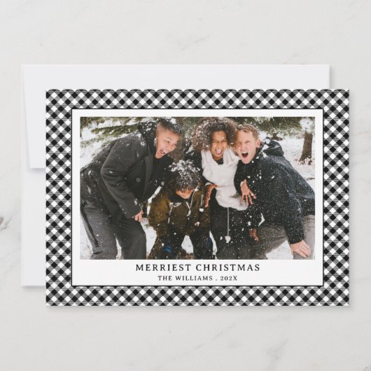 Cartes Pour Fêtes Annuelles Simple Noir Blanc En vichy Platiné Photo Noël (Devant)