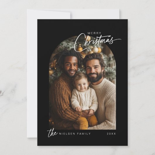 Cartes Pour Fêtes Annuelles Simple noir blanc Joyeux Noël Script Photo (Devant)