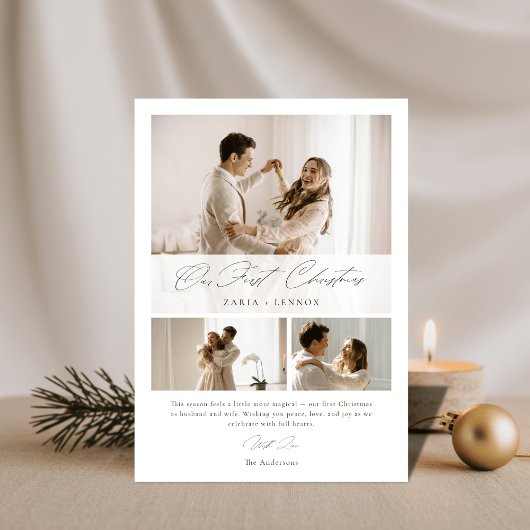 Cartes Pour Fêtes Annuelles Simple Our First Christmas Elegant Script 3 Photo