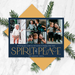 Cartes Pour Fêtes Annuelles Simple Peace Photo Gold Navy
