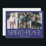 Cartes Pour Fêtes Annuelles Simple Peace Photo Hanoukka Blue<br><div class="desc">Ces simples cartes de voeux de vacances comprennent l'accueil,  "Spirit of Peace",  en grandes lettres blanches sur un arrière - plan bleu royal avec des espaces réservés pour ajouter quatre de vos photos préférées,  votre nom de famille et l'année.</div>