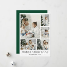 Simple Photo Collage Green Christmas Holiday Card
