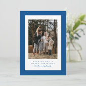Cartes Pour Fêtes Annuelles Simple photo de Noël à cadre bleu tweeté (Debout devant)