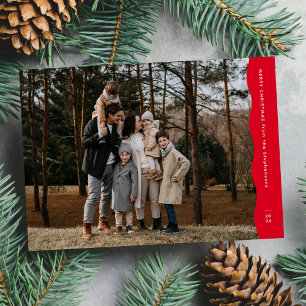 Cartes Pour Fêtes Annuelles Simple photo moderne de Noël rouge avec bord ondul