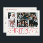 Cartes Pour Fêtes Annuelles Simple Photo Paix Rouge Vert<br><div class="desc">Ces simples cartes postales de voeux de vacances comprennent le message, "Souhaitez-vous un joyeux Noël et une bonne année", ainsi que le message, "Esprit de paix", en grandes lettres rouges et vertes sur un arrière - plan en ivoire avec des substituants pour ajouter quatre de vos photos préférées, nom de...</div>