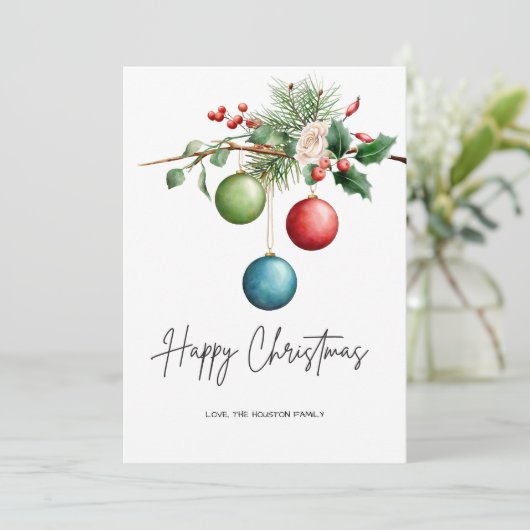 Cartes Pour Fêtes Annuelles Simple plat botanique en pin rustique (Debout devant)