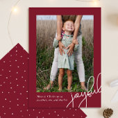 Cartes Pour Fêtes Annuelles Simple Points Bourgogne Joyeux Script Photo Élégan