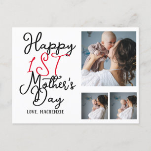 Cartes Pour Fêtes Annuelles Simple première mère Jours Cadeau Trois photos Col