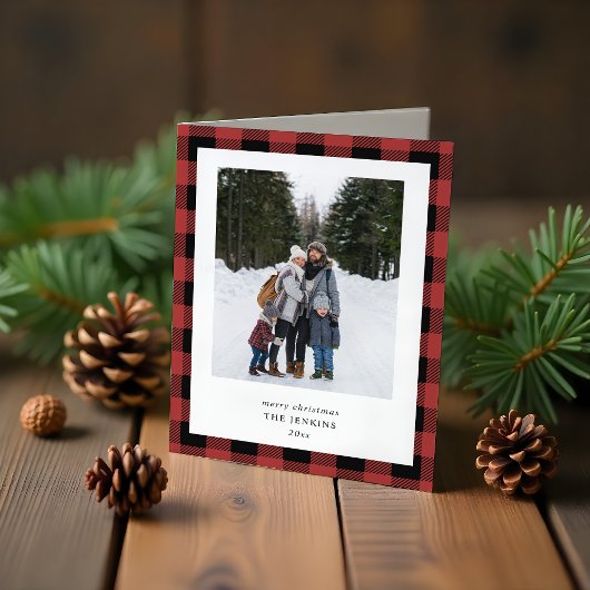 Cartes Pour Fêtes Annuelles Simple Red Black Plaid Border 3 Photos Christmas
