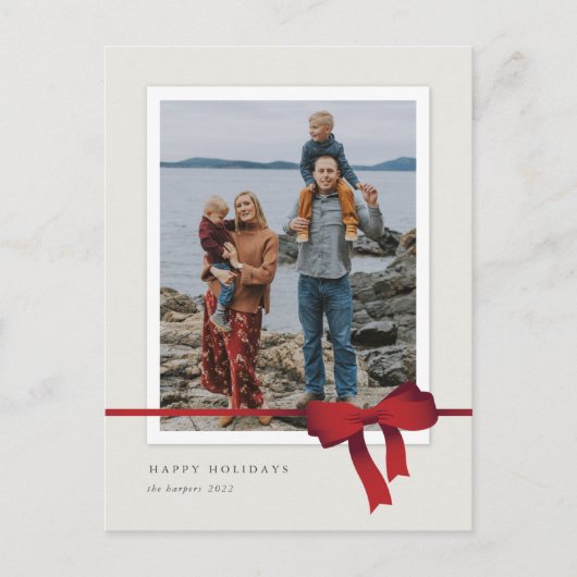Cartes Pour Fêtes Annuelles Simple Red Bow Photo Noël (Devant)