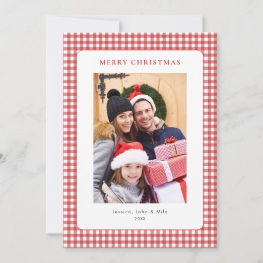 Cartes Pour Fêtes Annuelles Simple Red Gingham Christmas Photo (Devant)