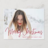 Cartes Pour Fêtes Annuelles Simple Red Script Photo Moderne Élégant Noël (Devant)