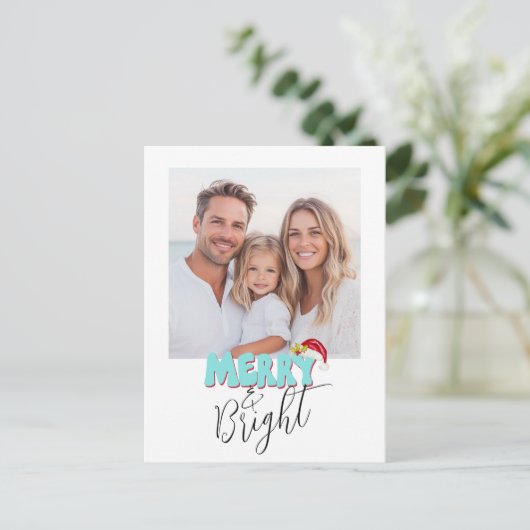Cartes Pour Fêtes Annuelles Simple Retro 1 Photo Joyeux Noël bleu clair (Debout devant)