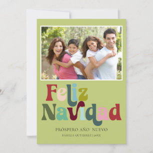 Cartes Pour Fêtes Annuelles Simple Retro Feliz Navidad Green Photo