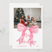 Cartes Pour Fêtes Annuelles Simple Rose Big Bow photo Noël (Devant / Derrière)
